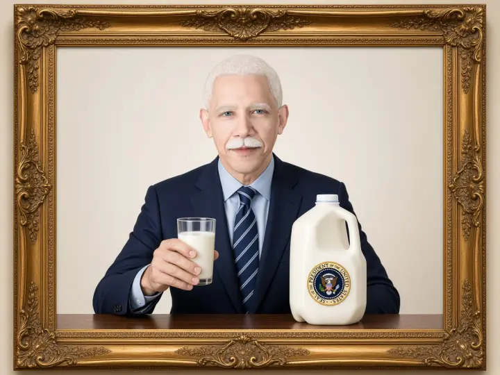 A glass of milk and a pale mustache.