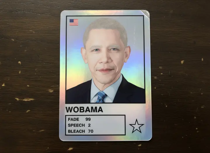 A holographic trading card with fade at 99.