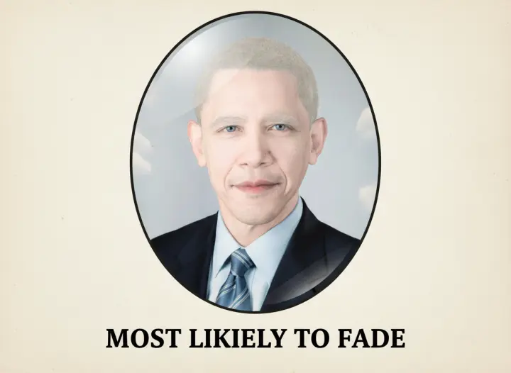 A cheesy yearbook portrait labeled most likely to fade.