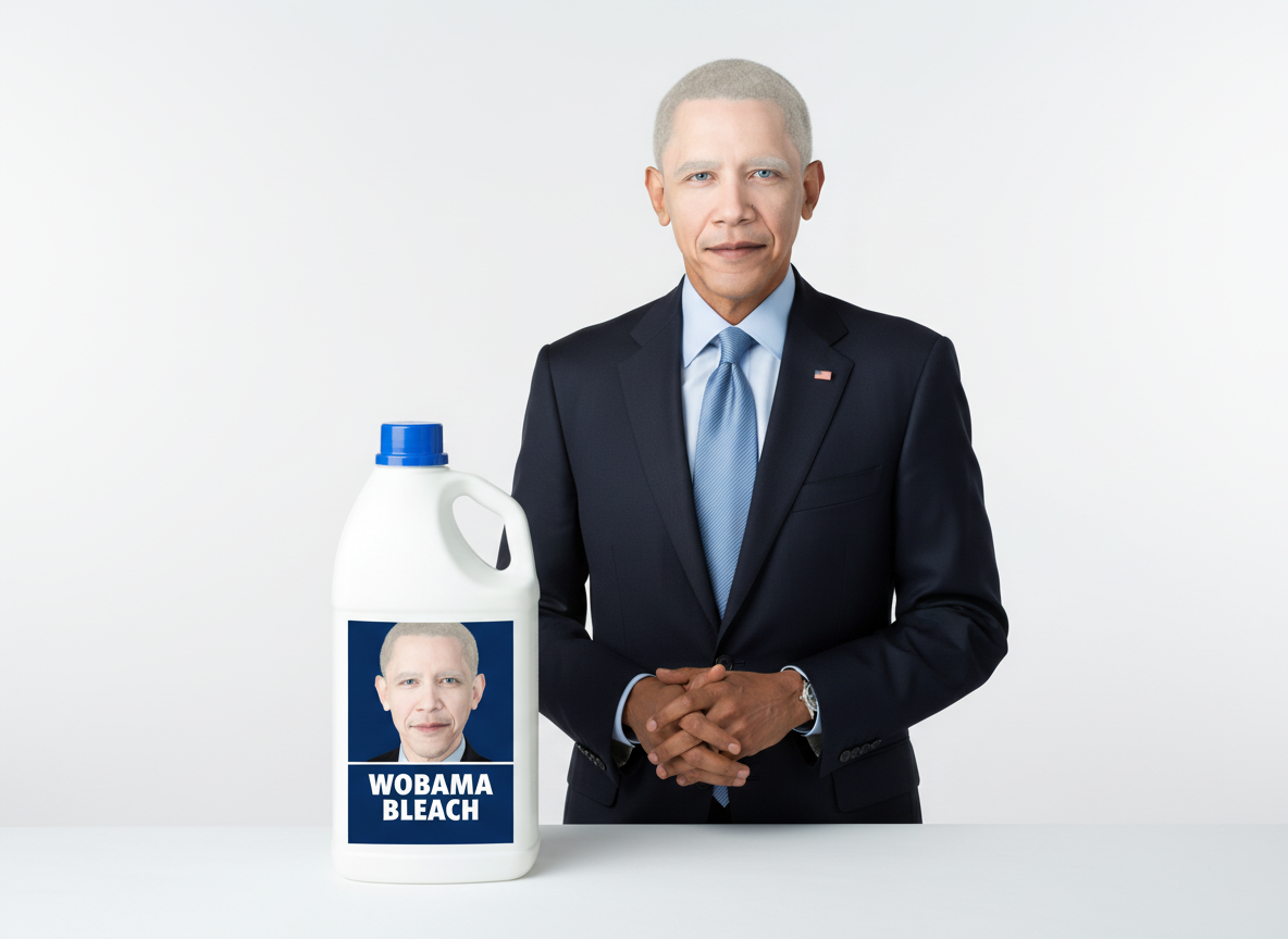 A bleach jug standing in for a press briefing.